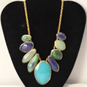 Fetching Swank Turquoise/Purple/Green Stones Gold Tone Link 16" Necklace